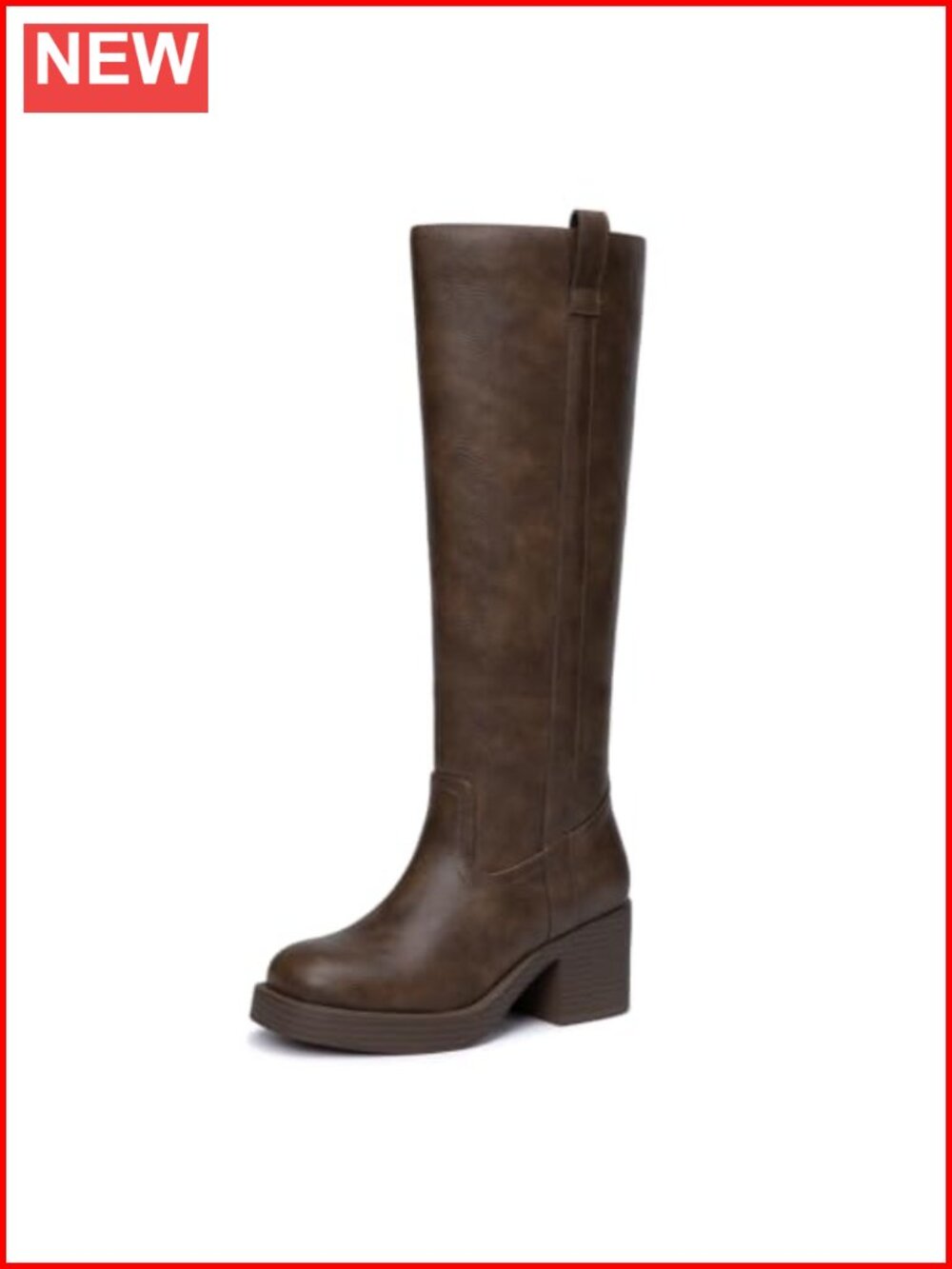 Knee High Boots Women Round Toe Chunky Block Heel Riding Boots Faux Leather